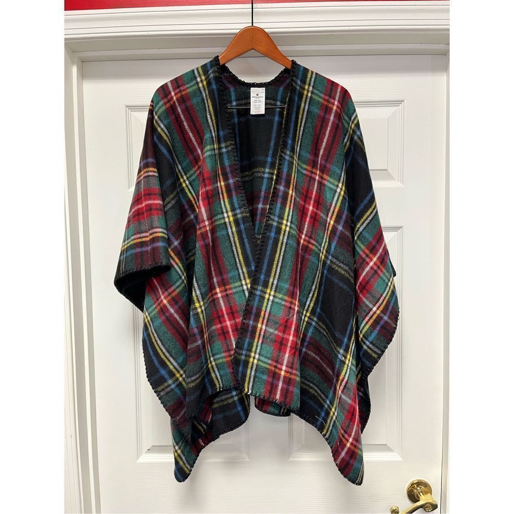 Woolrich Mixed Plaid Whipstitch Wrap Cape One Size NWOT